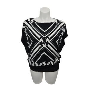 Alfani Ruffled Blouse Women Large Black White Sleeveless
